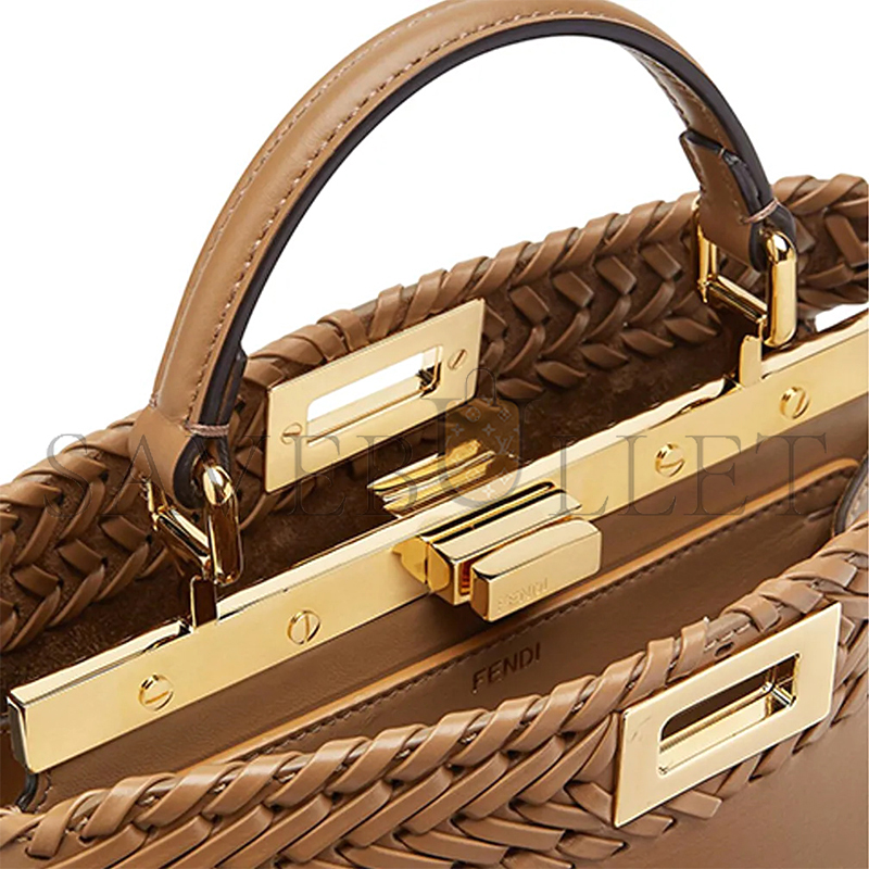 F**di vitello king ceylon shiny nappa woven small peekaboo i see u satchel sand 8bn327ahvyf11wp (33*26*14cm)